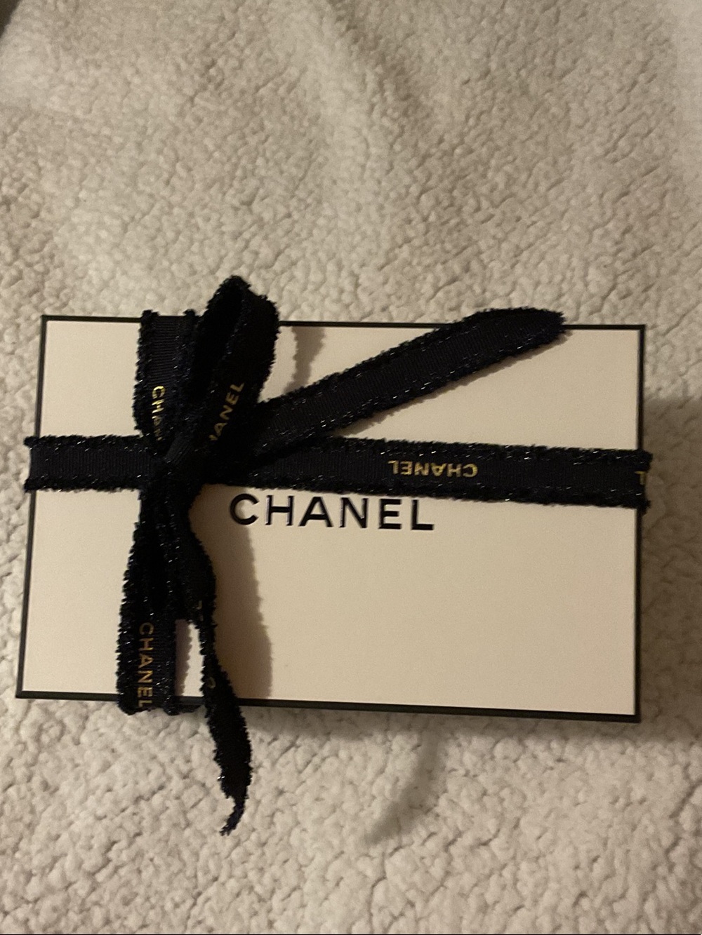 CHANEL White Box with Black Ribbon and Gold Logo (empty box with only two sample